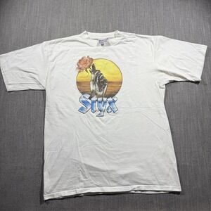 Vintage Styx Shirt Mens Large White 2001 Tour Band Rock Concert Tee Music